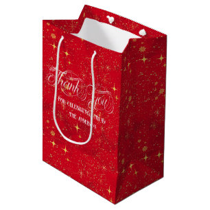 Red and Gold Christmas Stars and Glitter Pattern Medium Gift Bag