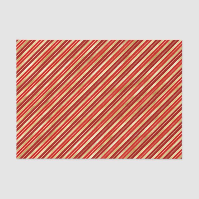 Red and Gold Christmas Stripes Tissue Paper (Front)