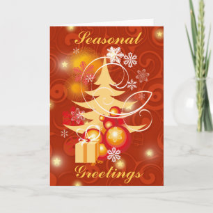 Red and Gold Christmas tree scene Holiday Card