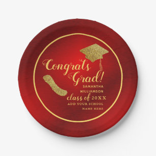 Red and Gold Class of 2025 Graduation Paper Plate