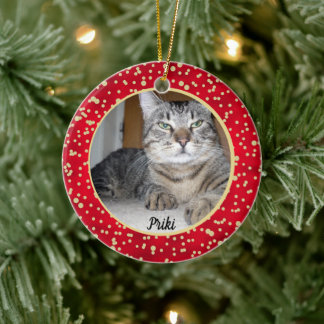 Red and Gold Confetti Christmas Pattern Ceramic Ornament