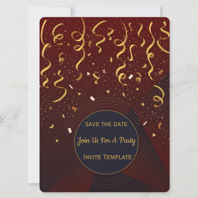 Red and Gold Confetti Party Invitation  (Front)