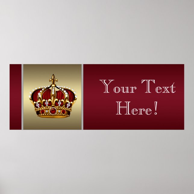 Red and Gold Crown Prince Baby Shower Banner Poster (Front)