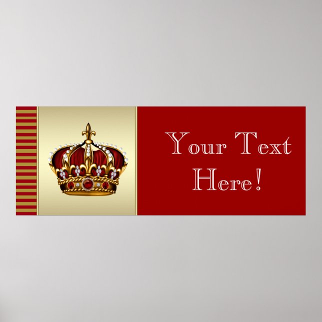 Red and Gold Crown Prince Baby Shower Banner Poster (Front)