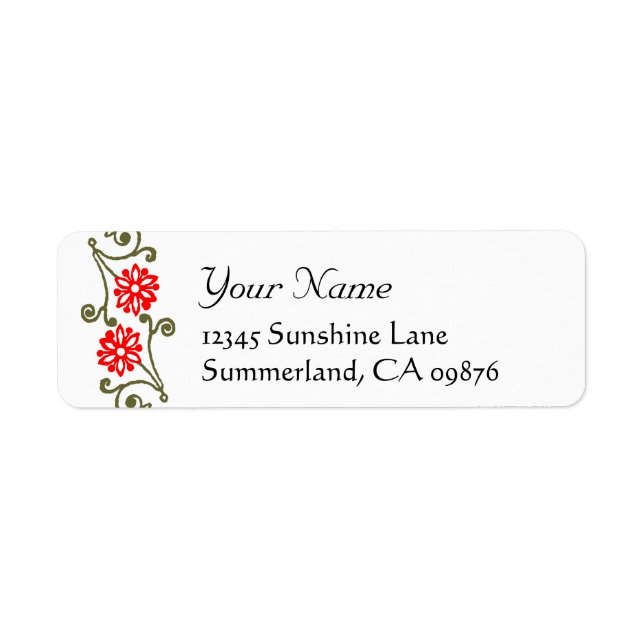 Red and Gold Daisy Element Custom Return Address Label (Front)