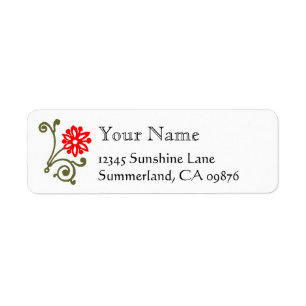 Red and Gold Daisy Etching Custom Return Address Label