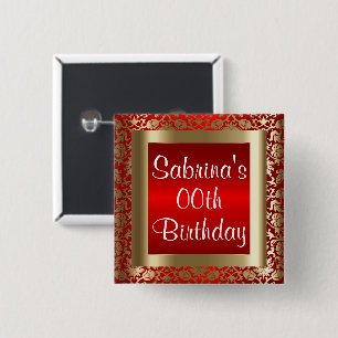 Red and Gold Damask - Any Birthday or Event 15 Cm Square Badge