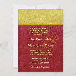 Red and Gold Damask Wedding TS211 Invitation