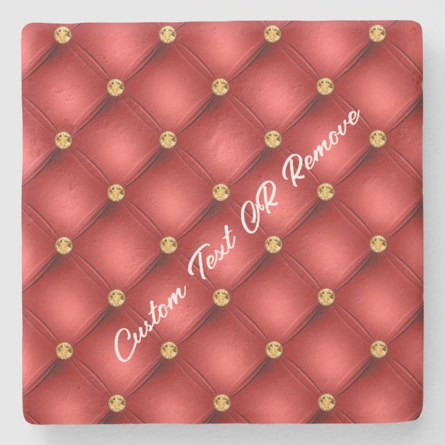 Red and Gold Diamonds Stone Coaster Custom Text (Front)
