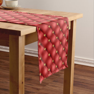 Red and Gold Diamonds Tufted Table Runner