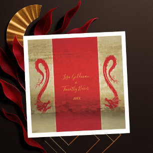 Red and Gold Dragon Asian Themed Wedding Napkin