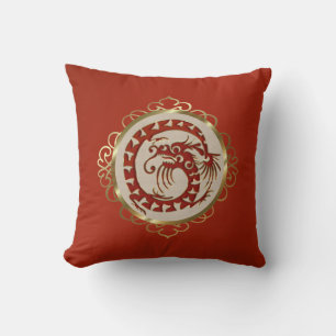 Red and Gold Dragon Medallion Throw Pillow