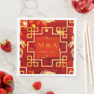 Red and Gold Dragon Wedding Dinner Napkins 
