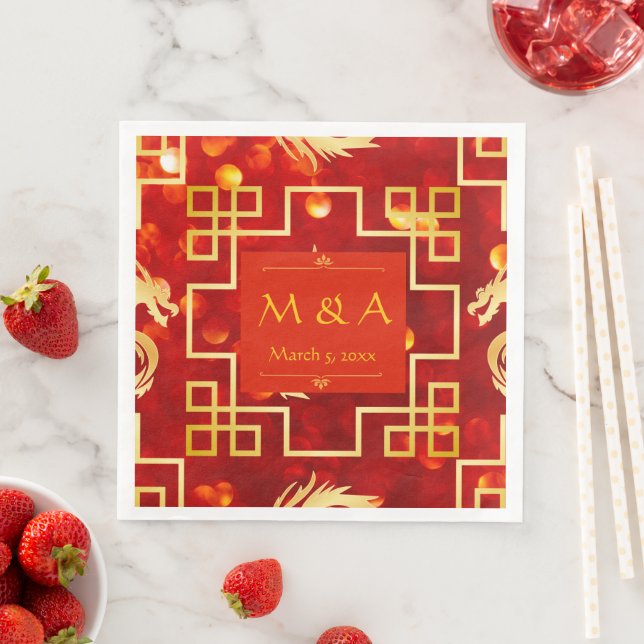 Red and Gold Dragon Wedding Dinner Napkins  (Insitu)