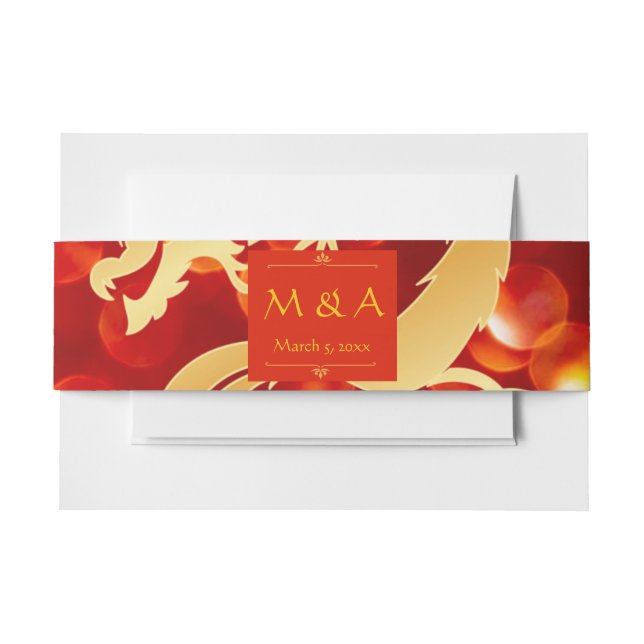 Red and Gold Dragon Wedding  Invitation Belly Band (Front Example)