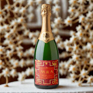 Red and Gold Dragon Wedding Sparkling Wine Label