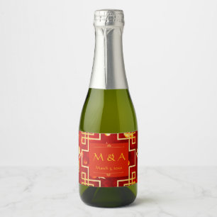 Red and Gold Dragon Wedding Sparkling Wine Label