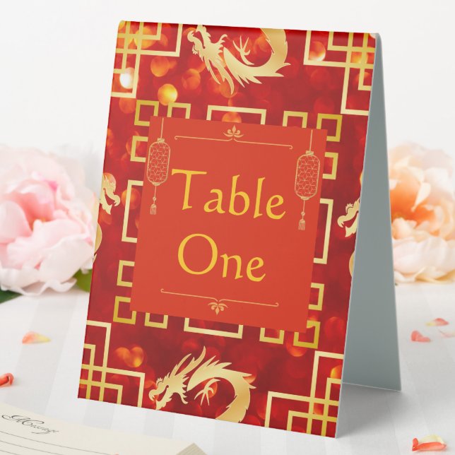 Red and Gold Dragon Wedding Table Numbers (In SItu (Wedding))