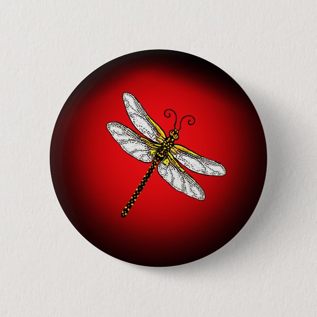 Red and Gold Dragonfly 6 Cm Round Badge (Front)