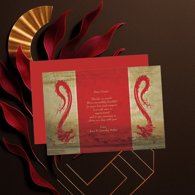Red and Gold Dragons Asian Themed Wedding Thank You Card (Red and Gold Dragons Asian Themed Wedding Thank You Card)