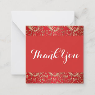 Red And Gold Effect Paisley Thank You Card