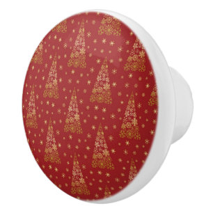 Red and Gold Elegant Christmas Tree Ceramic Knob