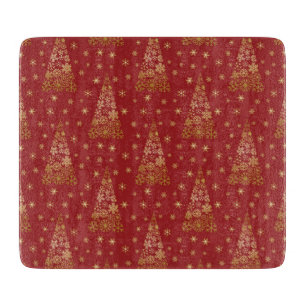 Red and Gold Elegant Christmas Tree Cutting Board