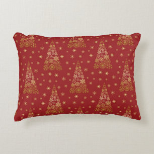 Red and Gold Elegant Christmas Tree Decorative Cushion
