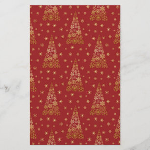 Red and Gold Elegant Christmas Tree Stationery