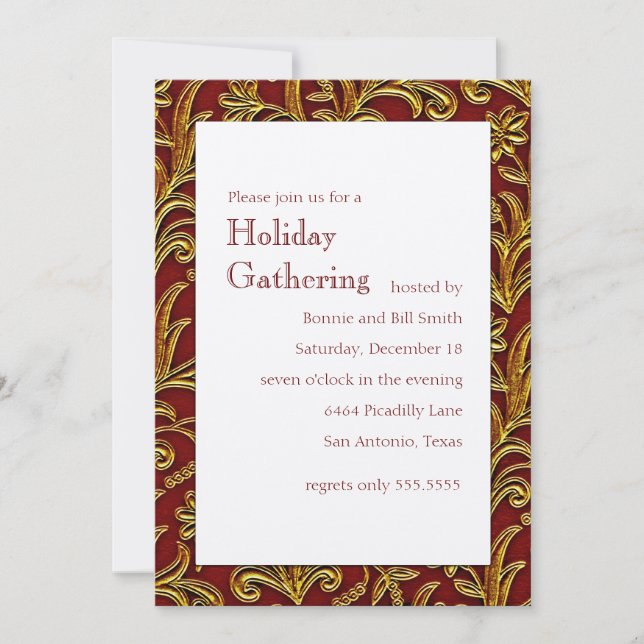 Red and Gold Elegant Holiday Party Invitation (Front)