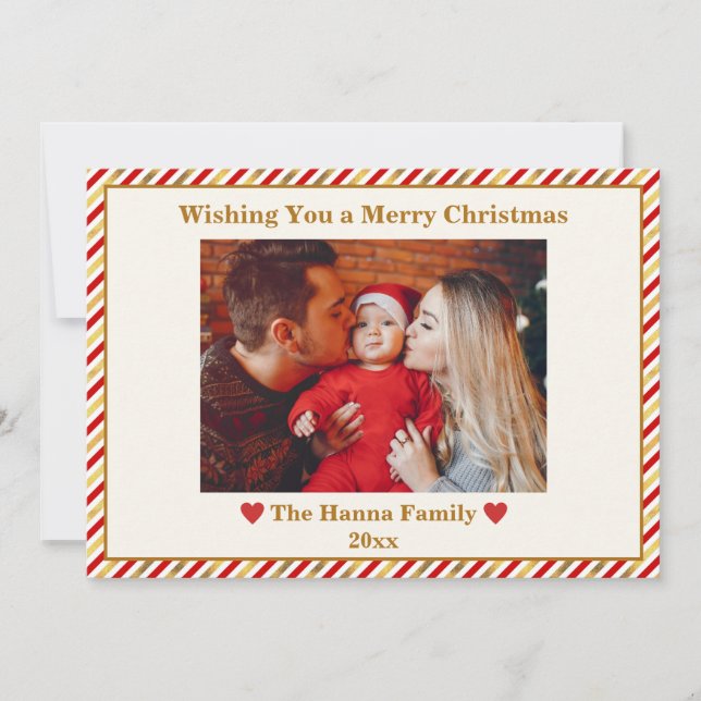 Red and Gold Elegant Merry Christmas Family Photo Holiday Card (Front)