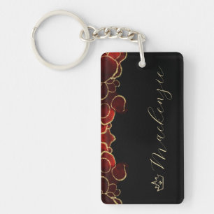 Red and Gold Elegant Script Personalised Key Ring