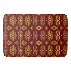 Red and gold ethnic ikat geometric pattern bath mat