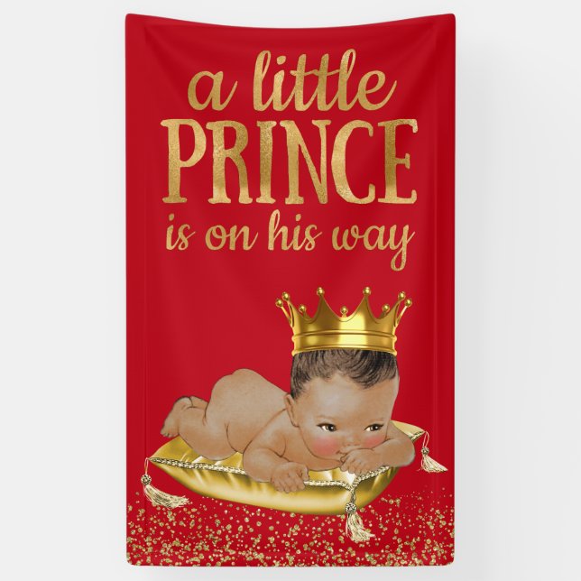 Red and Gold Ethnic Prince Baby Shower Banner (Vertical)