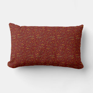 Red and Gold Fancy Floral Vines Lumbar Cushion