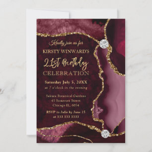 Red and Gold Faux Glitter Agate Birthday Invitation