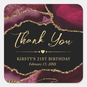 Red and Gold Faux Glitter Agate Birthday Party Square Sticker