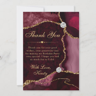 Red and Gold Faux Glitter Agate Birthday Thank You Card