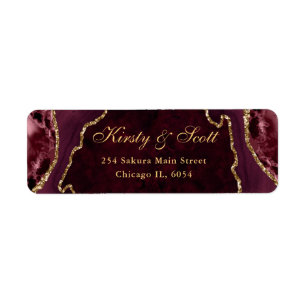 Red and Gold Faux Glitter Agate Wedding address Return Address Label