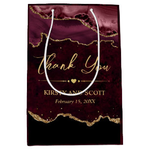 Red and Gold Faux Glitter Agate Wedding Medium Gift Bag