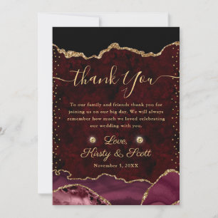 Red and Gold Faux Glitter Agate Wedding Thank You Card