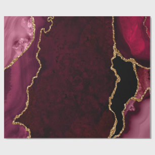 Red and Gold Faux Glitter Agate Wrapping Paper