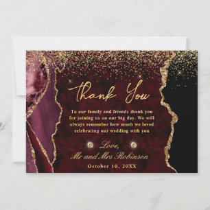 Red and Gold Faux Glitter Marble Agate Wedding Thank You Card