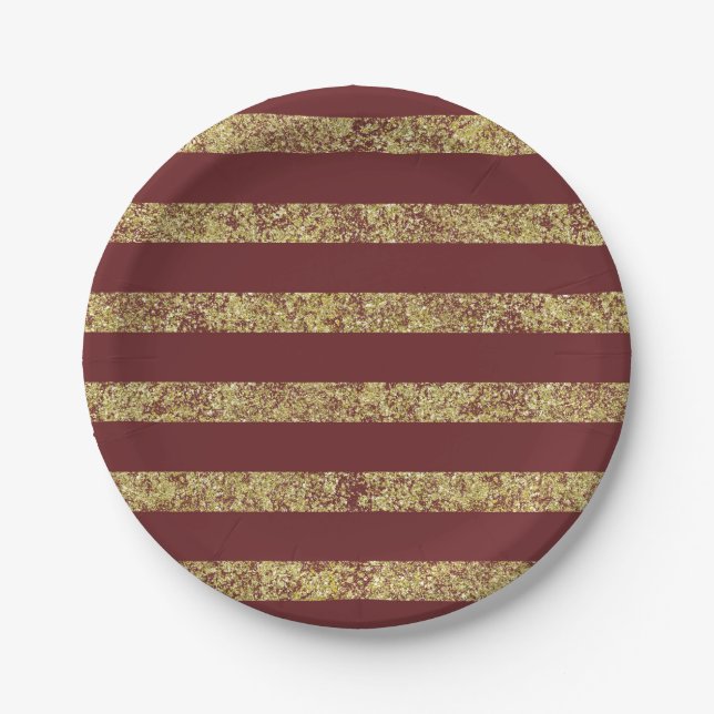 Red and Gold Faux Glitter Paper Plate (Front)