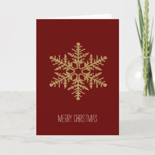 Red and Gold Faux Glitter Snowflake Holiday Card