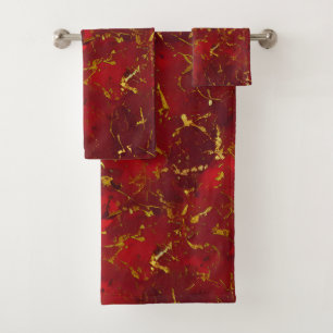 Red and Gold Flecks Bath Towel Set