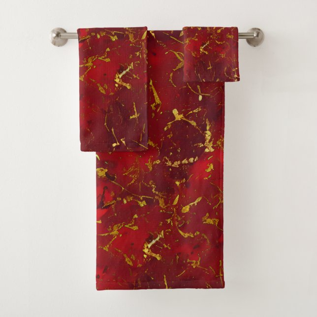 Red and Gold Flecks Bath Towel Set (Insitu)