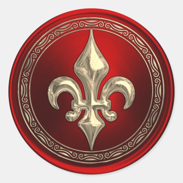 Red and Gold  Fleur de Lis Envelope Seal (Front)