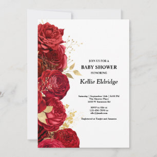 Red And Gold Floral Baby Shower Invitation