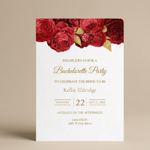 Red And Gold Floral Bachelorette Party Invitation